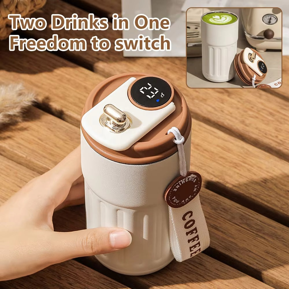 (ONLY  FOR UAE) Smart Digital Thermal Bottle Portable Coffee Mug Stainless Steel Water Bottle In-Car Insulated Cup Keep Cold Vacuum Flasks 450ml