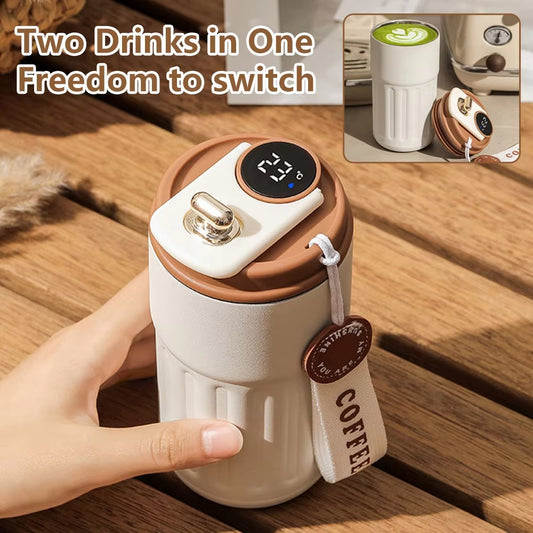 (ONLY  FOR UAE) Smart Digital Thermal Bottle Portable Coffee Mug Stainless Steel Water Bottle In-Car Insulated Cup Keep Cold Vacuum Flasks 450ml