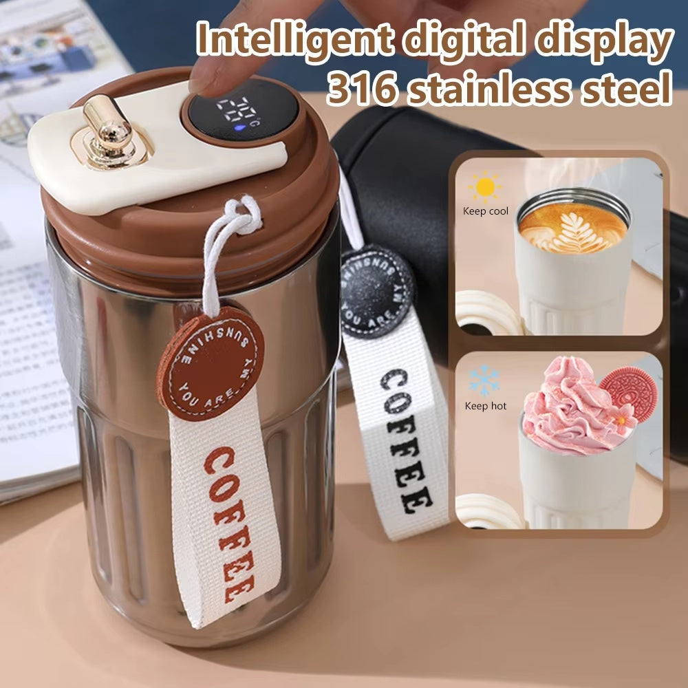(ONLY  FOR UAE) Smart Digital Thermal Bottle Portable Coffee Mug Stainless Steel Water Bottle In-Car Insulated Cup Keep Cold Vacuum Flasks 450ml